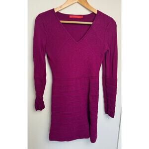 Krimson Klover Women M Fuchsia Pink Sweater Dress Merino Wool Long Sleeve Ribbed